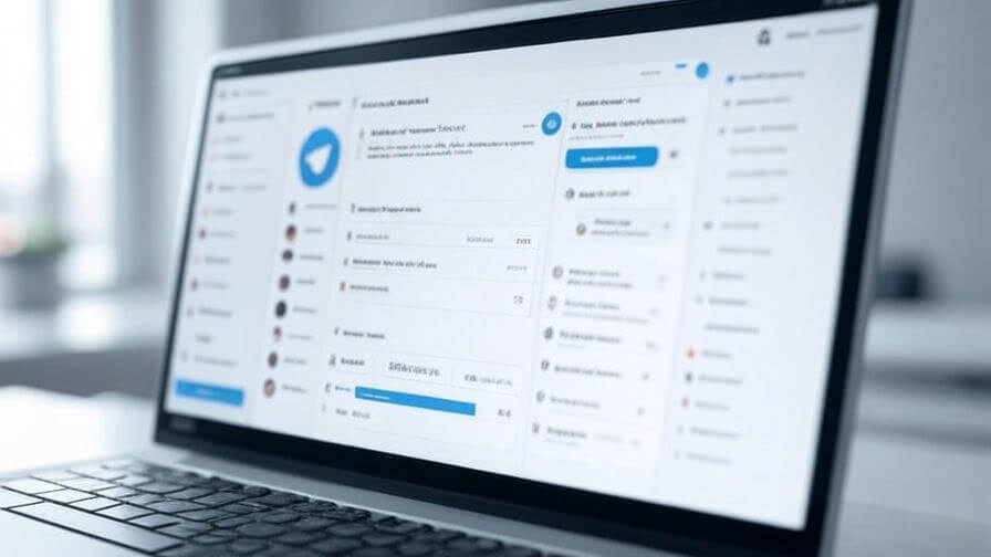 Telegram dipakai untuk bekerja pada laptop di meja kerja
